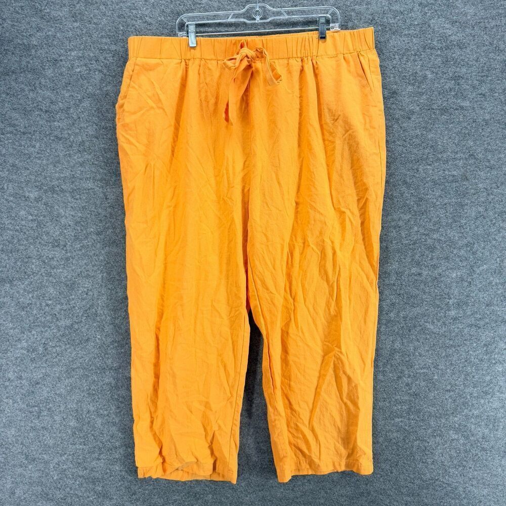 Unbranded Pants Women 5XL Orange High Rise Flat Front Drawstring Cotton Pockets